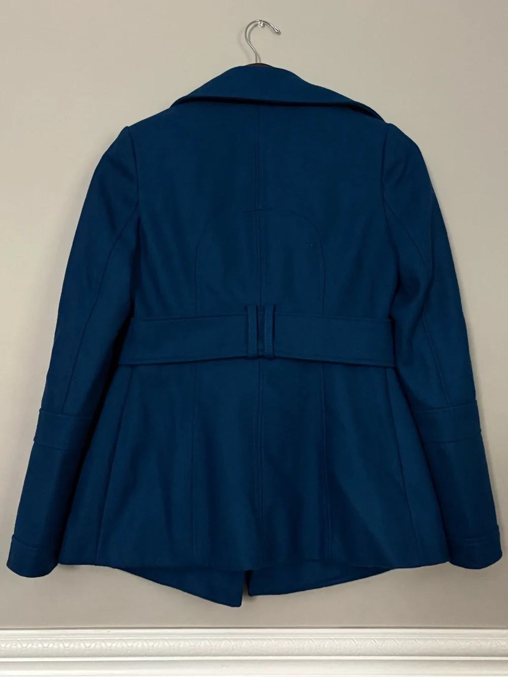 Moda International Teal Double Breasted Pea Coat Wool Blend Jacket 2 Tailored